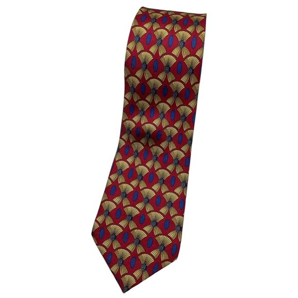 BURBERRYS Men's 100% Silk Necktie LUXURY Tie Red Geometric W:3.7" EUC